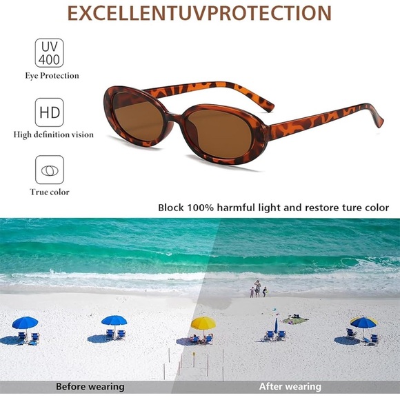 NWT No Label 1 Pack Retro Animal Print Small Oval Sunglasses - Picture 6 of 7